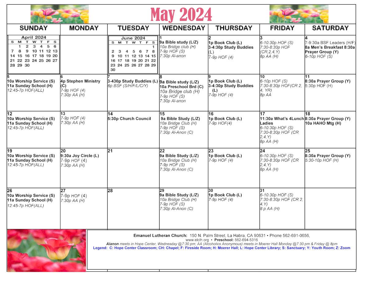 Event Calendar | Emanuel Evangelical Lutheran Church