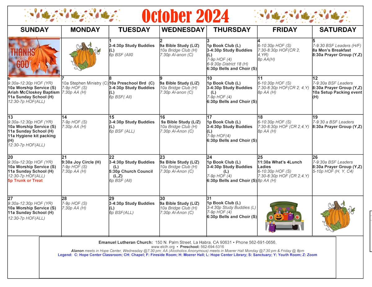 October 2024 Event Calendar