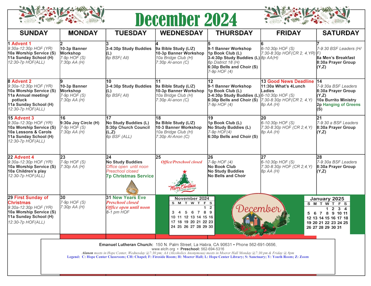 December 2024 Event Calendar