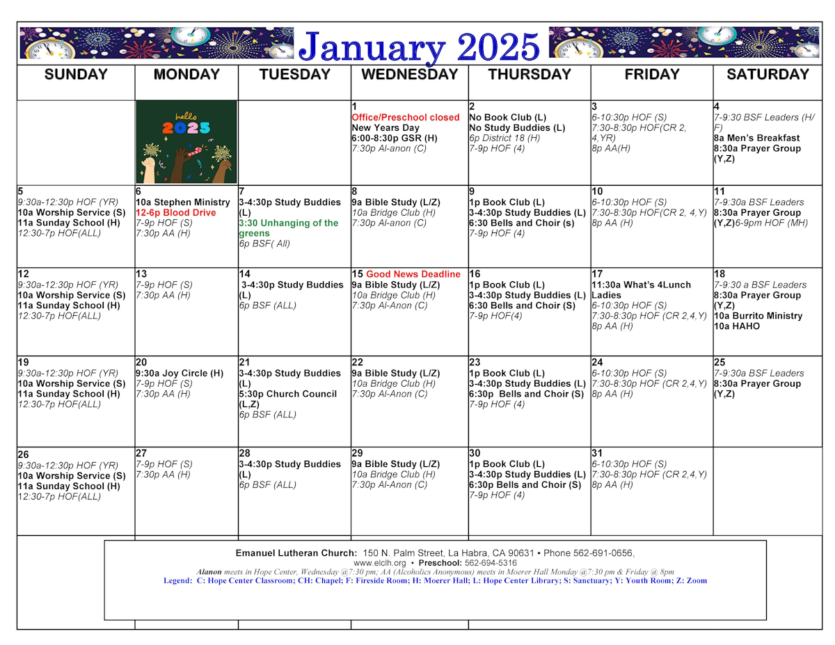 January 2025 Event Calendar