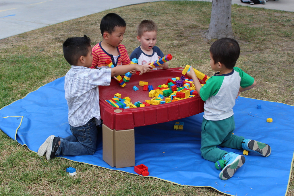 Emanuel Lutheran Preschool Students Playing with Blocks